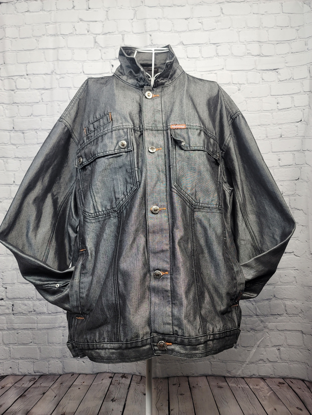 Vintage Southpole SP-2KTEAM Metallic Silver Denim Jacket Baggy Y2K XXL